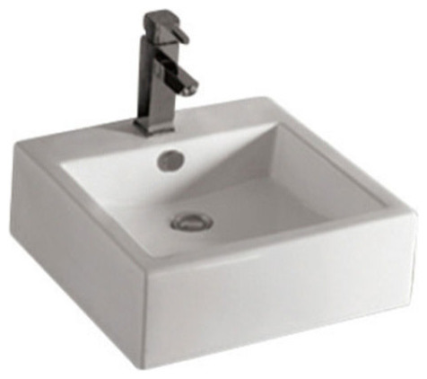 Isabella Square Wall Mount Basin With Overflow, Single Faucet Hole