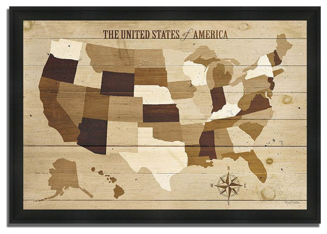 "USA Modern Vintage Wood" Framed Print Wall Art (46 in. W x 33 in. H (6 lbs.))