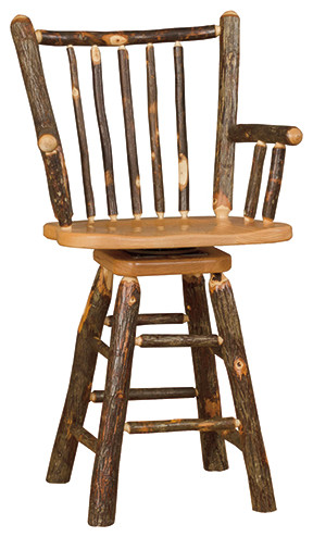Wood Options Rustic Hickory Stick Back 24" Swivel Stool with Arms 