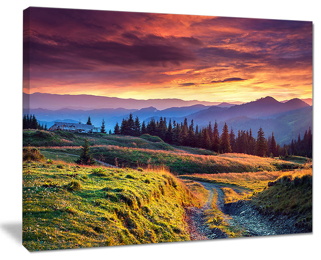 "Green Land Under Overcast Sky" Landscape Canvas Photo Print
