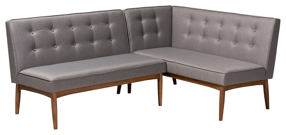 Marleen Mid-Century Modern Gray Fabric 2-Piece Wood Dining Corner Sofa Bench  - Midcentury - Dining Benches - by Baxton Studio | Houzz