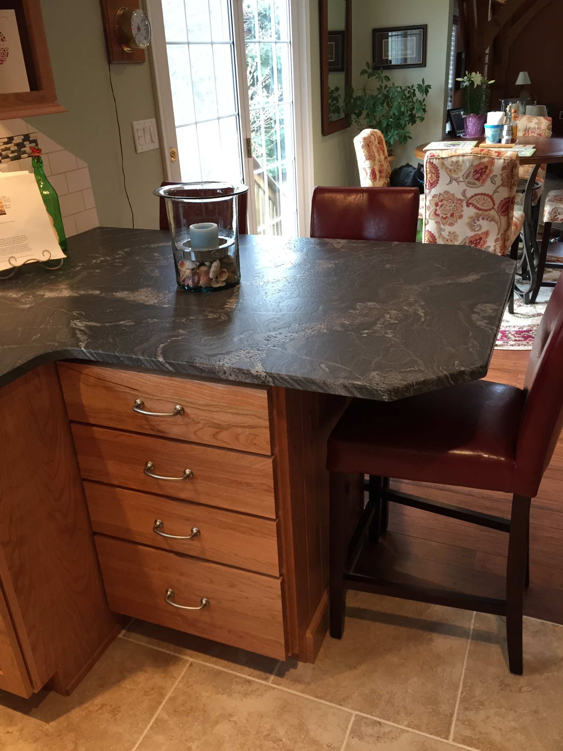 Natural Cherry with "Silver Waves" Leather Granite