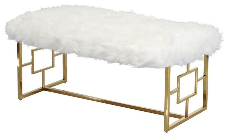 ACME Furniture Bagley II bench White Faux Fur & Gold