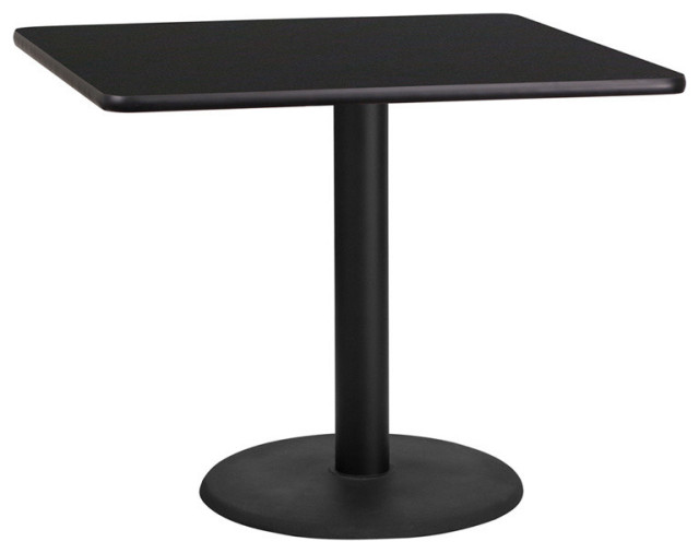 Flash 36'' Square Laminate Table Top/24'' Round Base, Black ...
