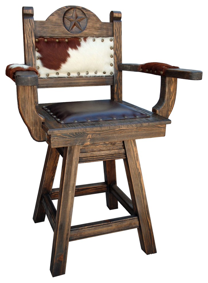 Texas Western Swivel Stool, Arms Southwestern Bar Stools And
