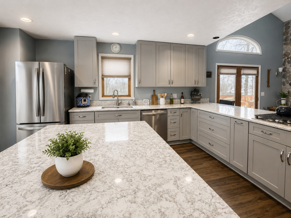 Wolf Lake Modern Lake House | Kitchen & Hardwood Flooring