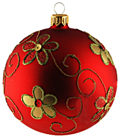 Red Ball Ornament With Gold Daisies - Contemporary - Christmas ...