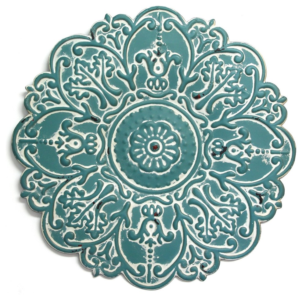 Small Blue Medallion Wall Decor Farmhouse Metal Wall Art by