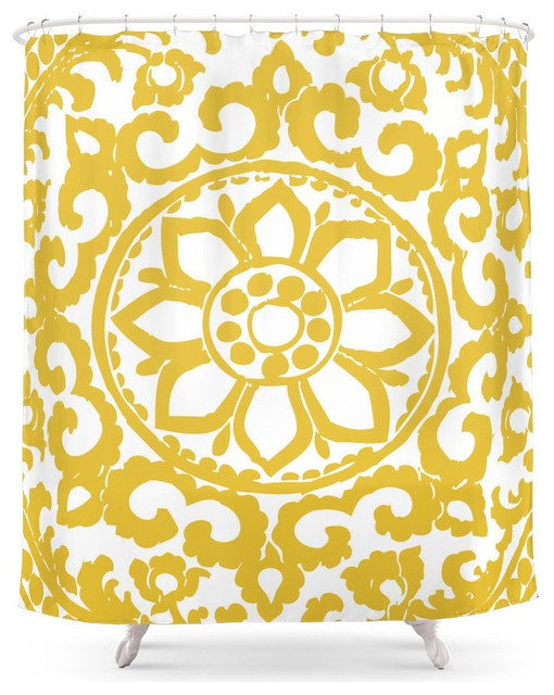 Mustard Yellow Ornament Shower Curtain Contemporary Shower