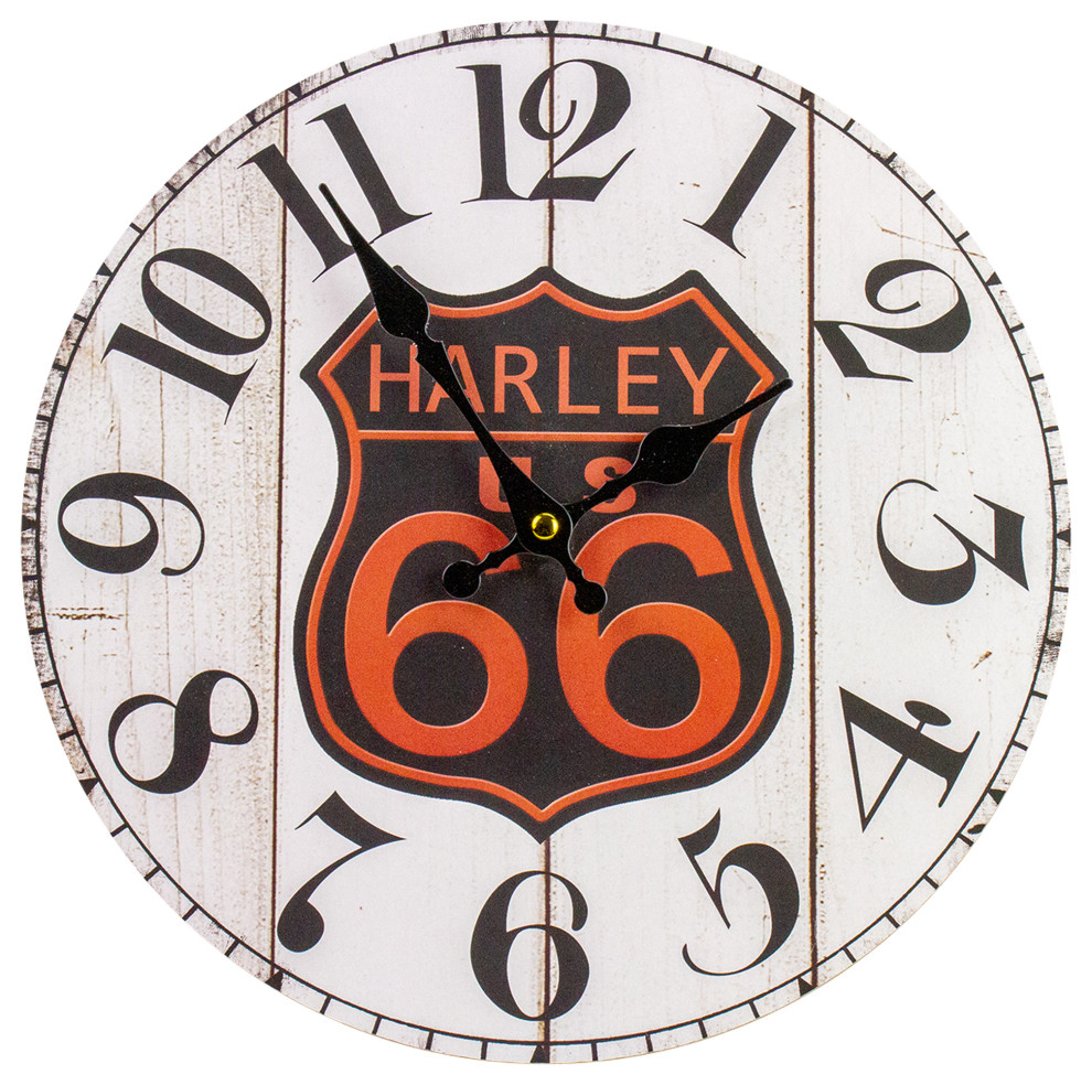 12" Black Battery Operated "Harley US 66" Round Wall Clock