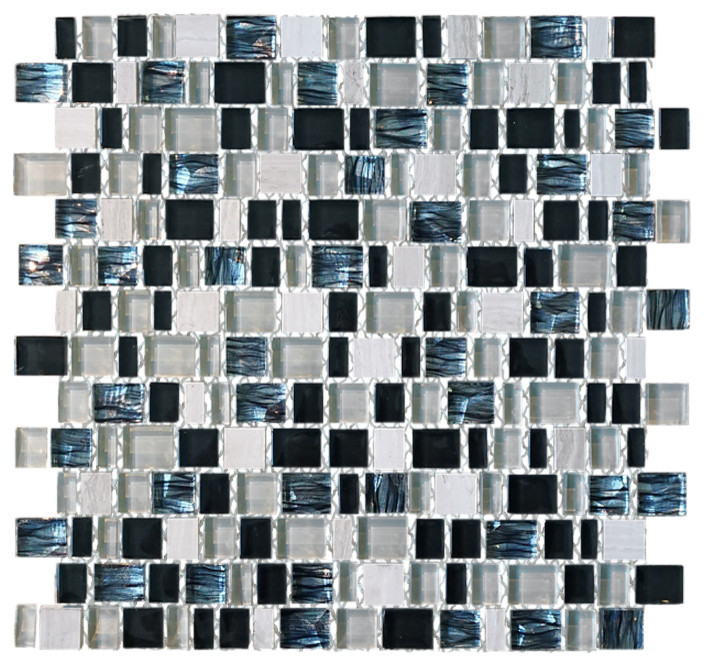 11.375"x11.875" Marion Mixed Mosaic Tile Sheet, Black Ice