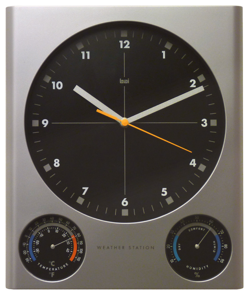 10x14" Tank Weather Station Wall Clock Black Contemporary Wall