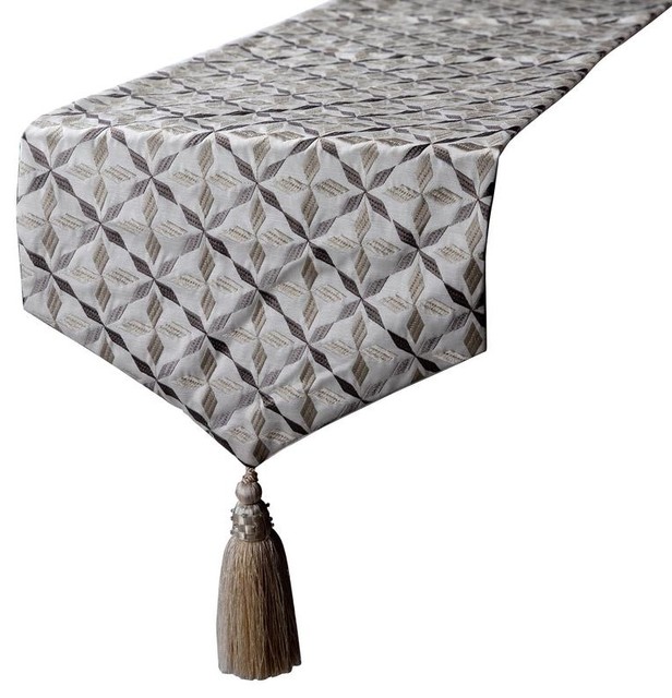 Ivory Table Runner Fabric with Pattern Embroidery & TasselsAdore, 14