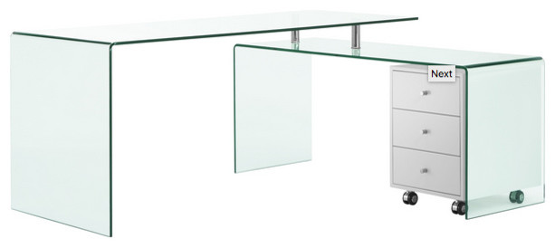 Ultra Chic Glass L Shaped Desk With Included White Cabinet