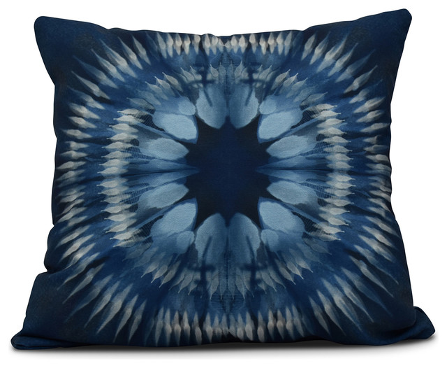 Shibori Burst, Geometric Print Outdoor Pillow, Navy Blue, 18"x18"