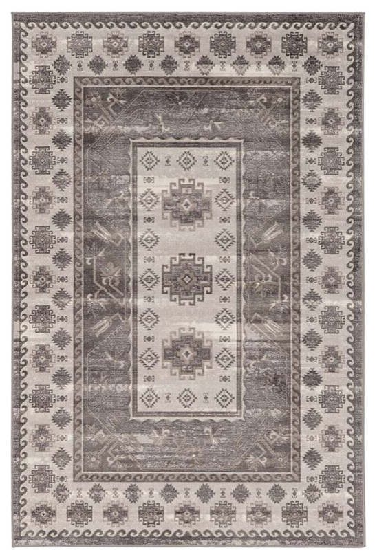 Linon Vintage Buharra Power Loomed Microfiber Polyester 8'x10' Rug in Gray