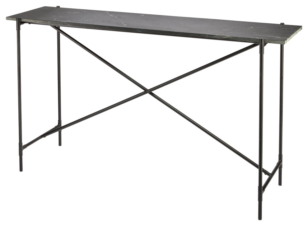 Statesman Console Table, Black Textured Marble and Black Iron