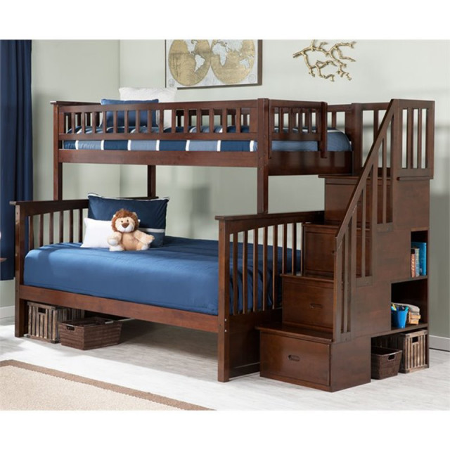 AFI Columbia Twin Over Full Staircase Solid Wood Bunk Bed in Walnut ...