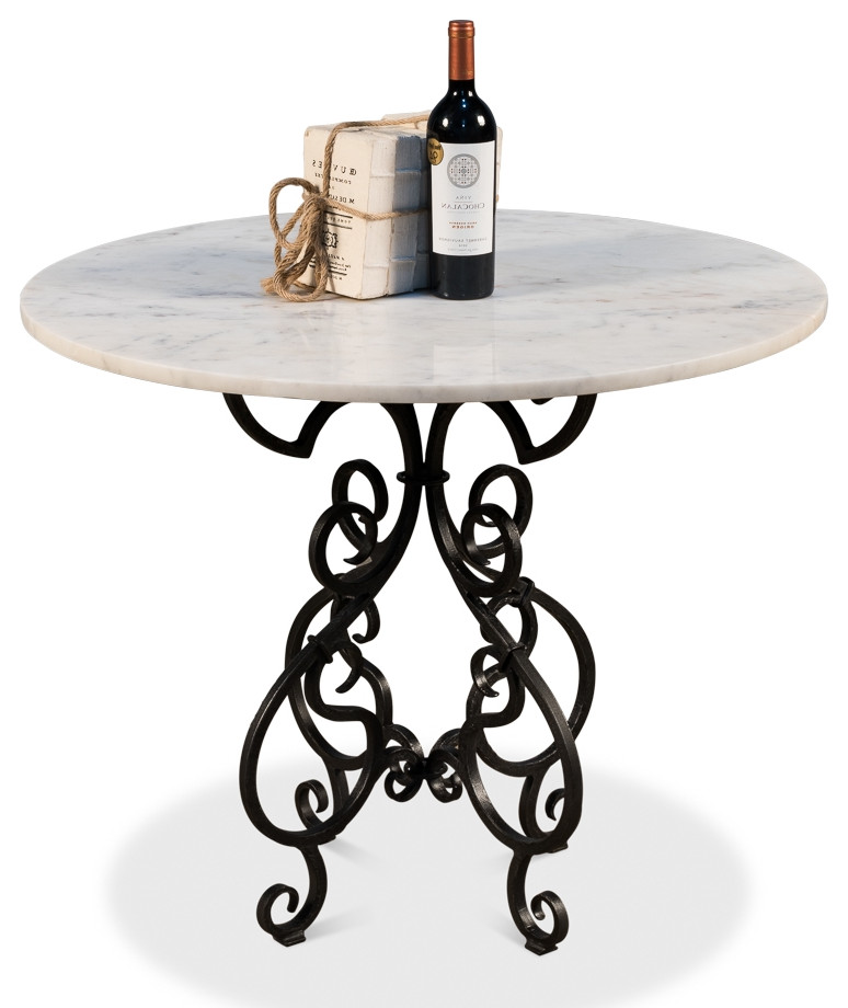 36 W Cafe Table French Classic Round Solid Marble Top Scrolled Iron Base Terranean Dining Tables By Noble Origins Home - 36 Round Marble Table Top