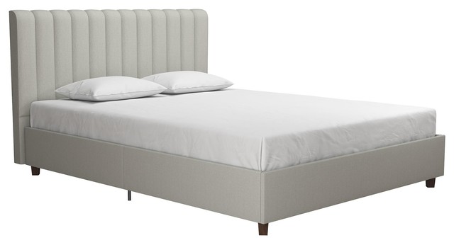 Novogratz Brittany Upholstered Bed, Light Gray Linen, Full