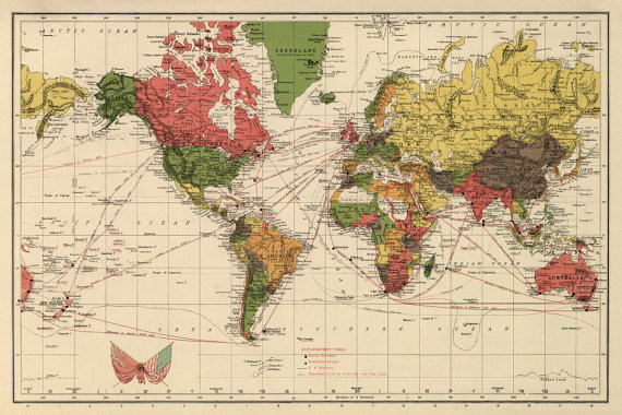 Map Of The World Vintage Vintage World Map Print by Ancient Shades traditional-prints-and-posters