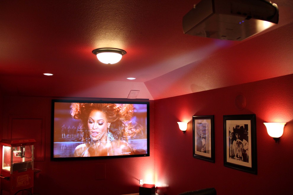 Home theater - contemporary home theater idea in Dallas