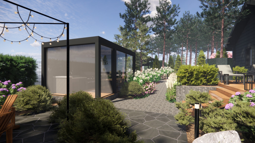 Вид на беседку из лесной зоны