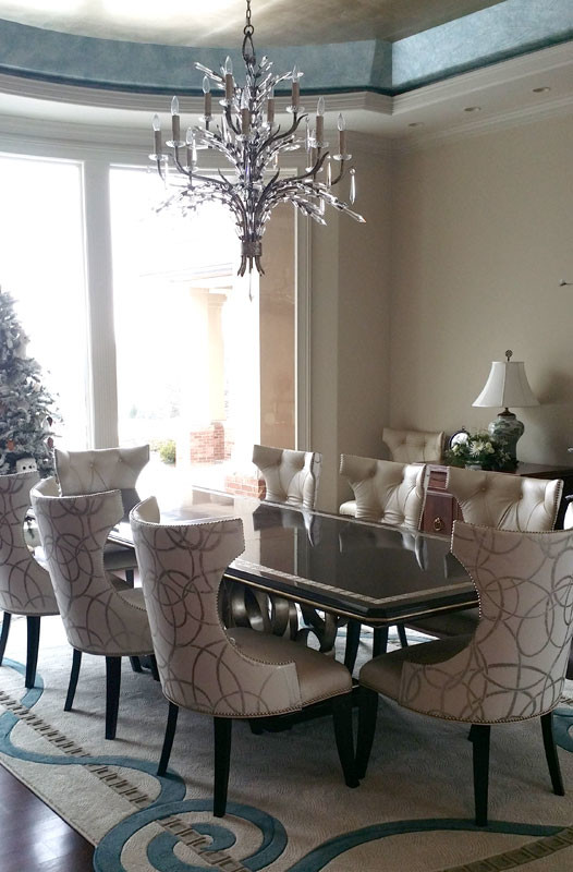Example of a mid-sized transitional dark wood floor enclosed dining room design in Chicago with beige walls and no fireplace