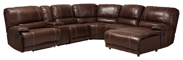 Dean Brown Faux Leather 6 Piece, Sectional Reclining Leather Sofas