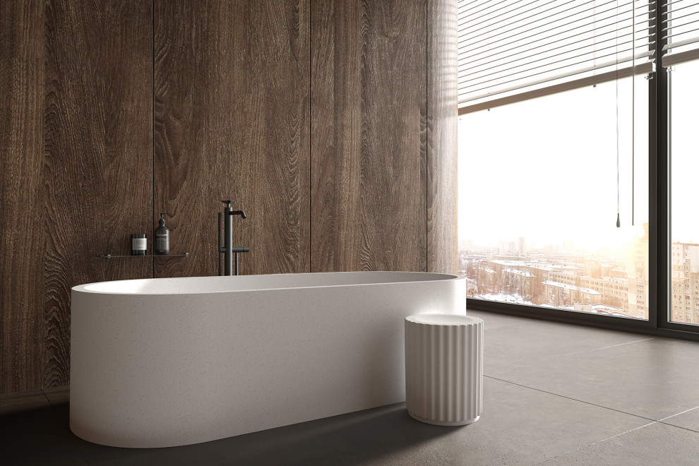 Contemporary bathroom in Melbourne with a freestanding bath.