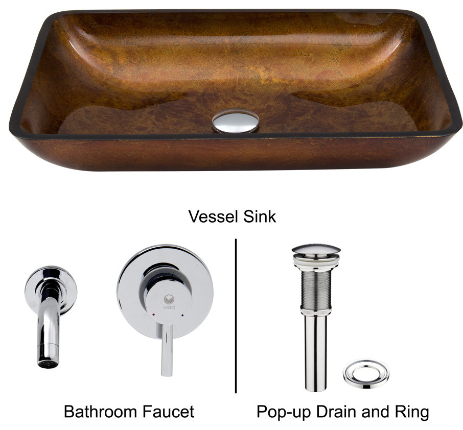 Sheer Black Glass Vessel Sink and Faucet Set in Brushed Nickel