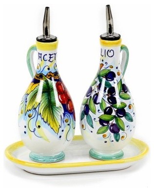 Deruta Oil And Vinegar Bottles On Tray Mediterranean Deruta Oil And Vinegar Bottles On Tray