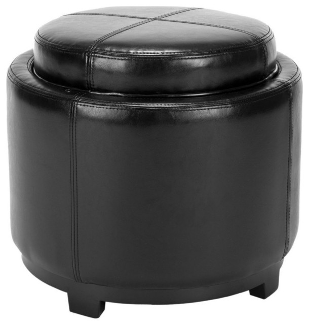 Litsie Round Tray Ottoman Black Contemporary Footstools And