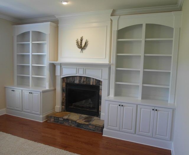 Fireplace Built Ins With Divided Arched Bookcase Traditional