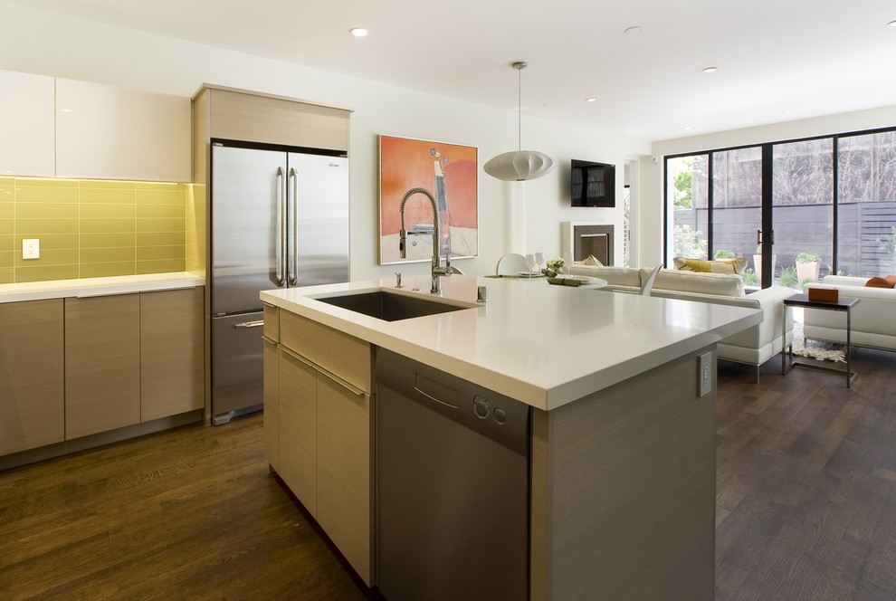 Modern kitchen in Other with stainless steel appliances.