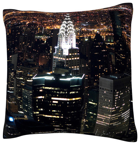 New York City at Night Polyester Velour Throw Pillow
