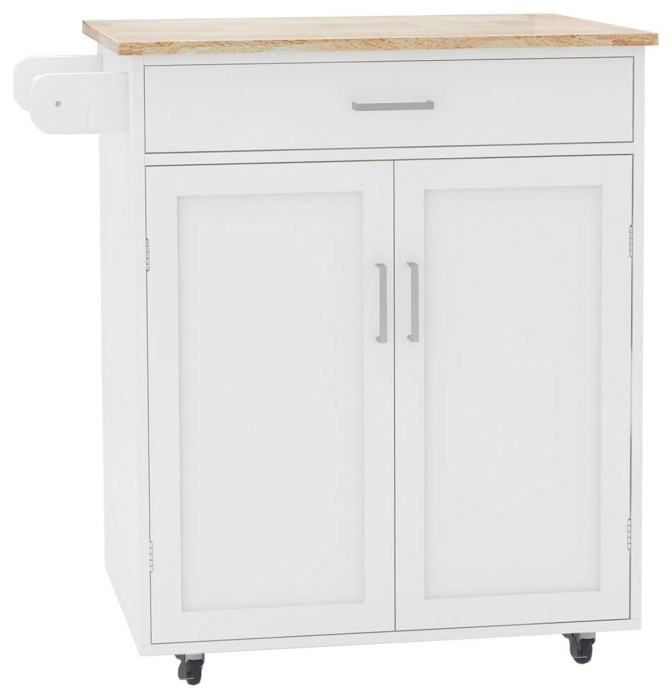 TATEUS Solid Wood Top Kitchen Island, White Finish - Transitional ...