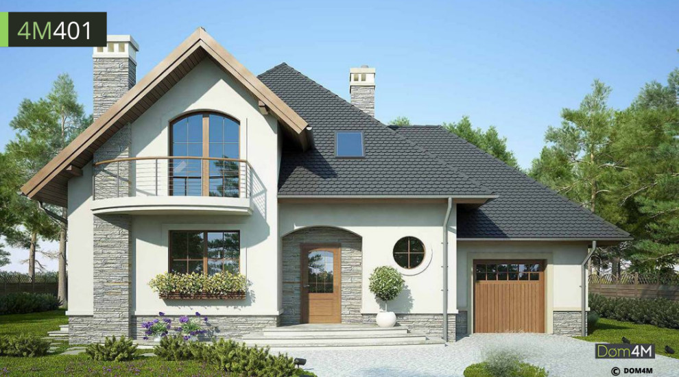 ВОСХИТИТЕЛЬНЫЙ ДВУХЭТАЖНЫЙ КОТТЕДЖ С ПОЛУКРУГЛОЙ ТЕРРАСОЙ 4M401