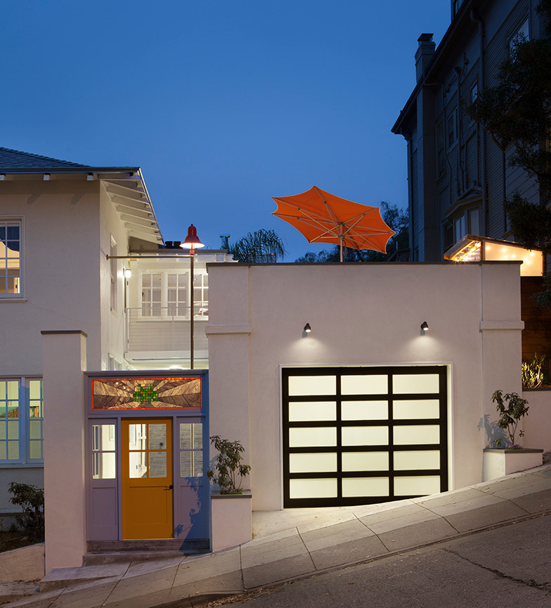 Inspiration for a mid-sized contemporary two-storey stucco house exterior in San Francisco.