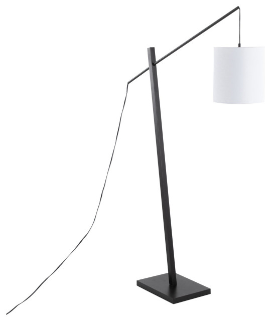 Arturo Floor Lamp, Black Wood/Black Steel With White Fabric Shade