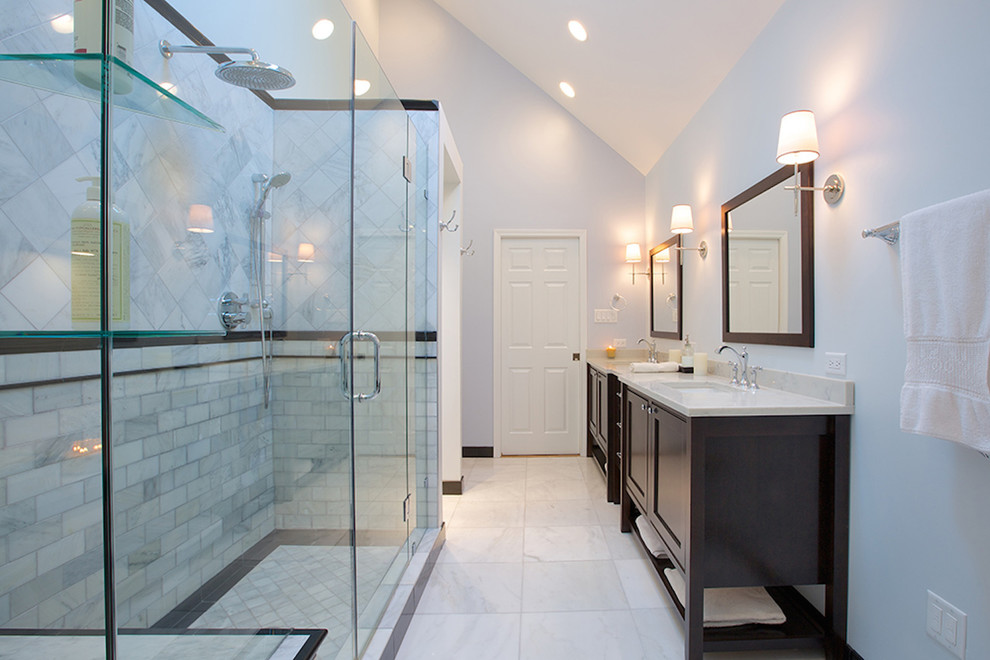 Bright Transitional Marble Bathroom Remodel - Palos Park, IL ...