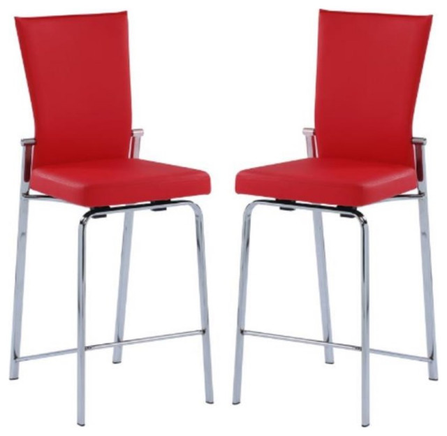 Home Square 42" Motion Back Metal Counter Stool in Red & Chrome Set