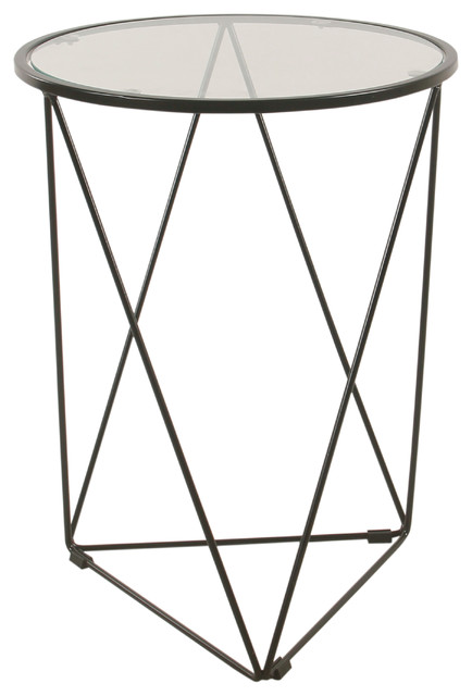 Homepop Metal Accent Table Triangle Black Base Round Glass Top Homepop Metal Accent Table Triangle Black Base Round Glass Top Industrial Side Tables And End By