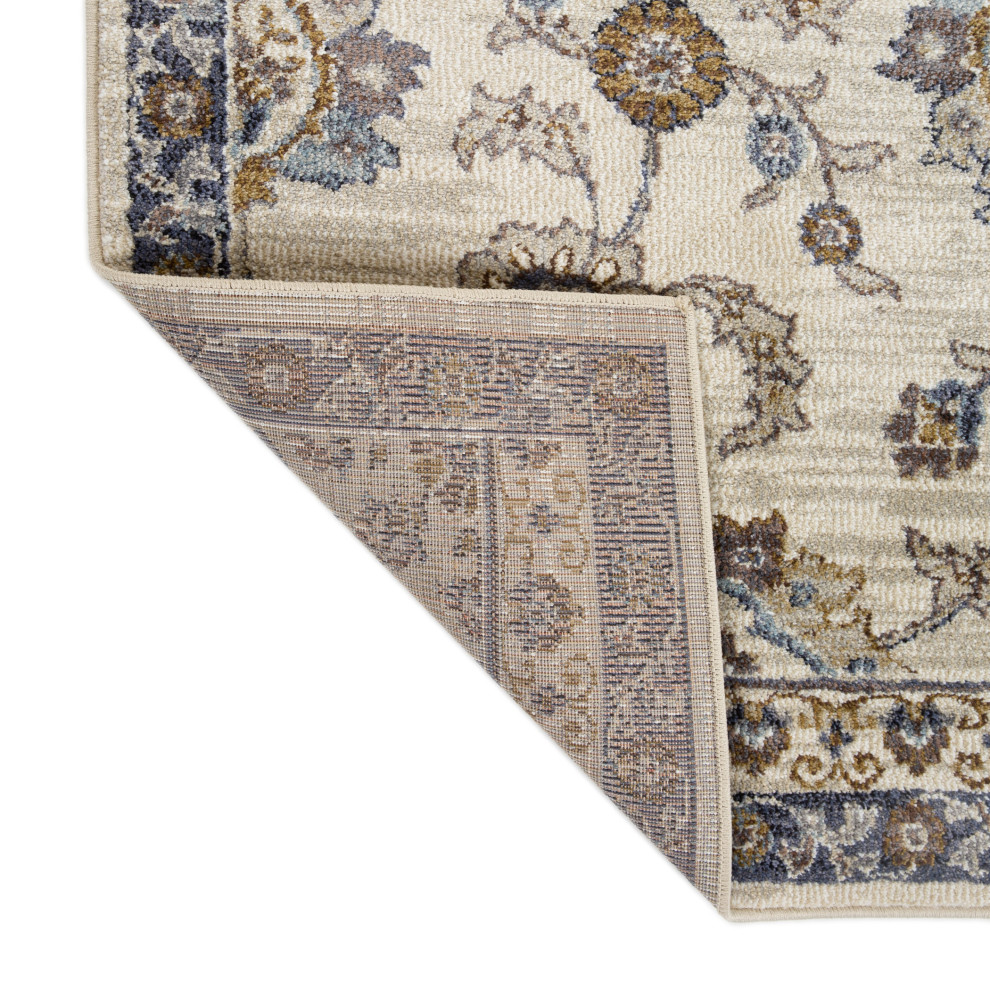 Jordan Bea Area Rug, Ivory and Charcoal, 5'3"x7'6", Floral