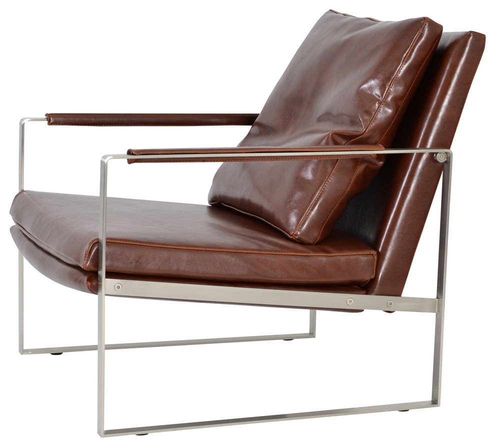 Zara Arm Chair, Stainless Steel Base, Amber Genuine Leather