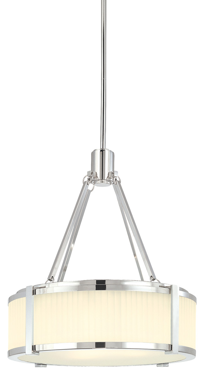 Roxy Drum Pendant With Etched Shade, Polished Nickel