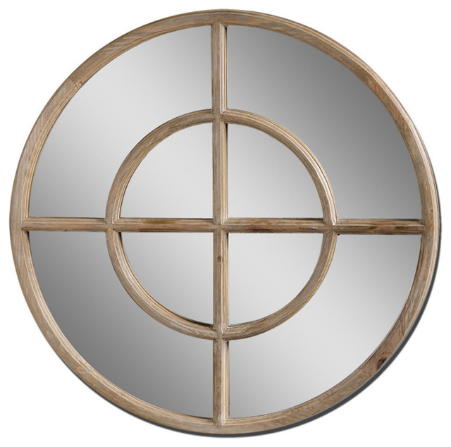 37 Reclaimed Wood Round Divided Wall Mirror Transitional 37 Reclaimed Wood Round Divided Wall Mirror
