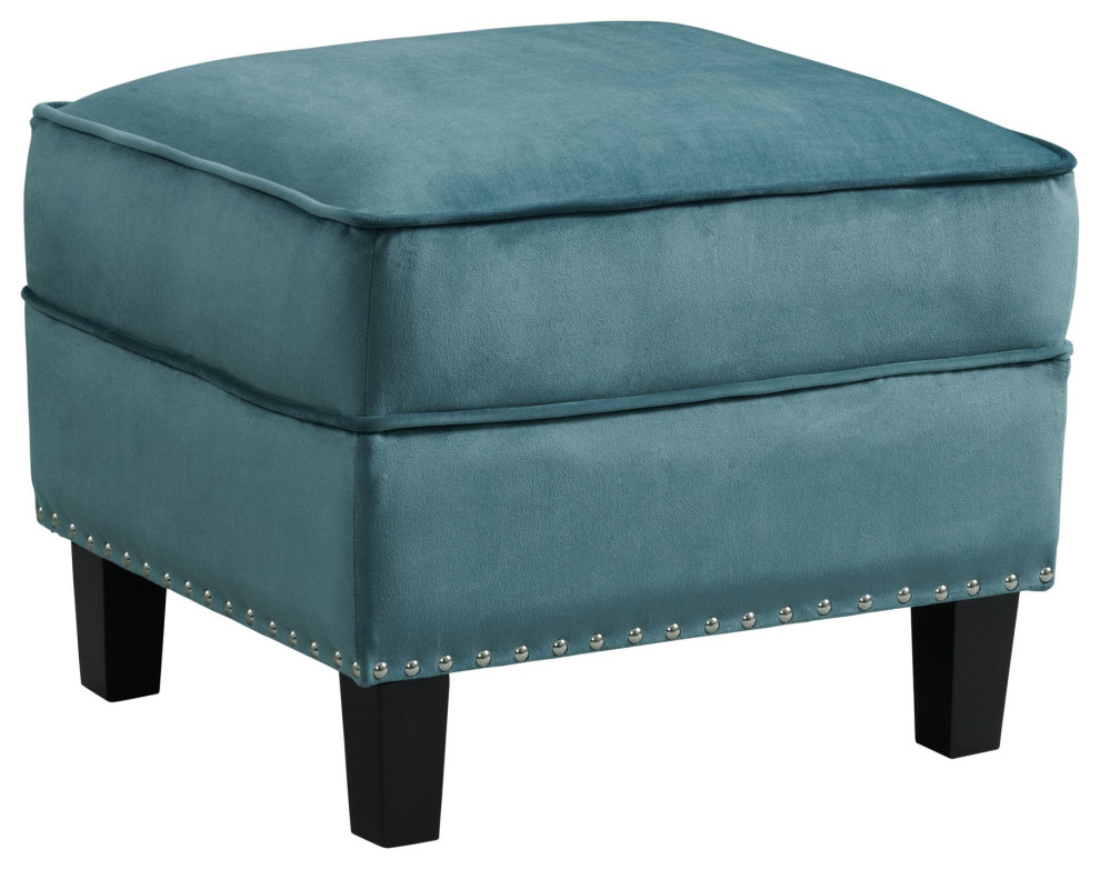 Picket House Teagan Ottoman, Blue Contemporary Footstools And
