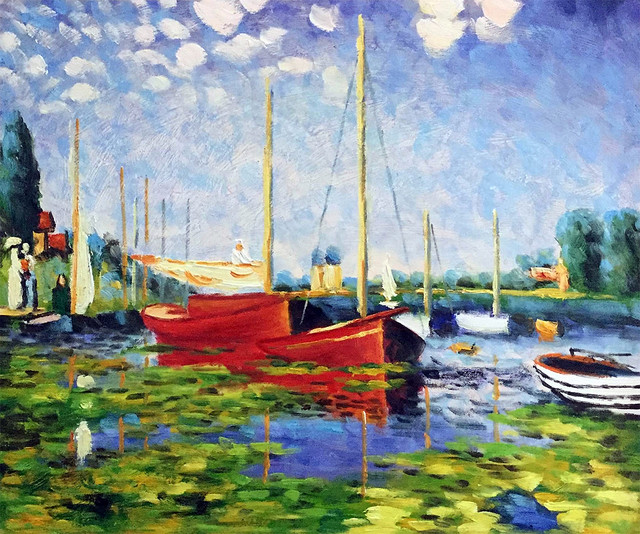 Red Boats at Argenteuil - Beach Style - Paintings - by overstockArt | Houzz