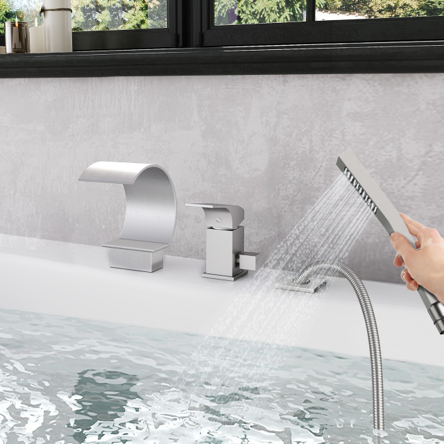 Roman Deck Mount Bathtub Faucet with Hand Shower Sprayer - Contemporary ...